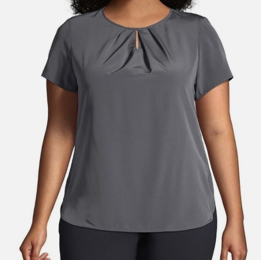 Lands End Womens Soapstone Zipped Back Short Sleeve Keyhole Blouse-Size 16